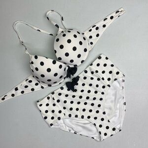 Aqua WHT/BLK DOTS  2PC Swim, M Winter Sale
